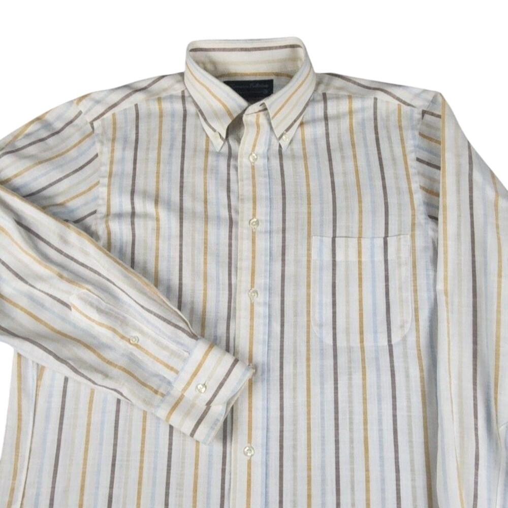 Tom James Shirt Mens Large White Stripe Button Down Long Sleeve Cotton Executive